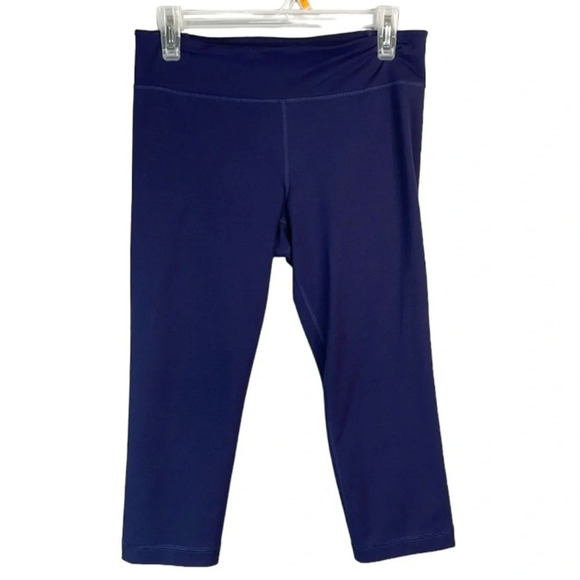 UNDER ARMOUR Fitted Cropped Leggings Navy Blue Low Rise Back Logo M - Picture 2 of 11